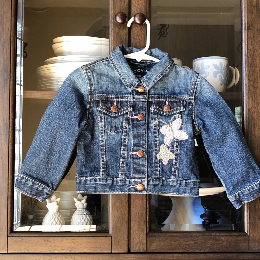 Baby Gap Butterfly Floral Denim Jacket 2T Embroidered Toddler Jean Jacket NWT!!